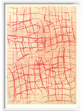 © Serena Amrein, Netz 2. 2020, Rotes Pigmentpulver auf grundierter Pappe, 150 × 108 cm