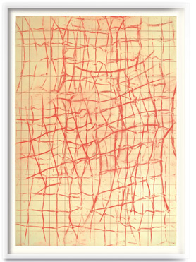 © Serena Amrein, Netz 3. 2020, Rotes Pigmentpulver auf grundierter Pappe, 150 × 108 cm