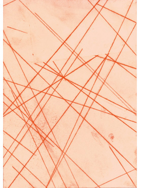 © Serena Amrein, Serie Orangene Linie 2015, Oranges Pigmentpulver auf Papier je 30 × 21 cm