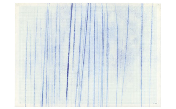 © Serena Amrein, Seil. go!. 2011, Blaues Pigmentpulver auf kariertem Papier, 45 × 63 cm