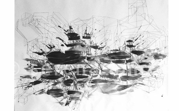 © Serena Amrein, Explosion C. 1995, Tusche auf Papier, 146 × 200 cm