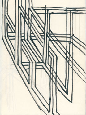 © Serena Amrein, Gebäude. 2004, Kreppband auf Wand