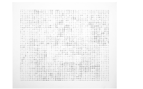 © Serena Amrein, Gitter 1. 2016/2017, Pigmentfarbe auf Bristollkarton, 50 × 60 cm