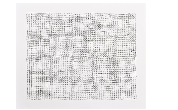 © Serena Amrein, Gitter 2. 2016/2017, Pigmentfarbe auf Bristollkarton, 50 × 60 cm