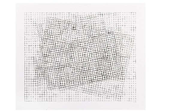 © Serena Amrein, Gitter 3. 2016/2017, Pigmentfarbe auf Bristollkarton, 50 × 60 cm