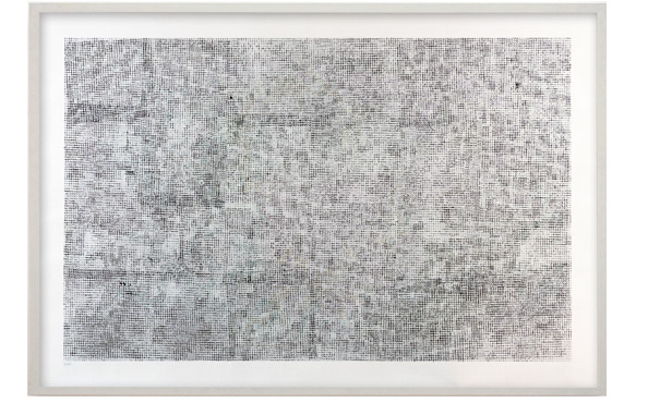© Serena Amrein, gitterraum 1. 2020 und 2021, Bleistift, flüssige Pigmentfarbe auf Papier, 108 × 160 cm, Objektrahmen, 164 × 112 × 5 cm