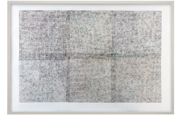 © Serena Amrein, gitterraum 2. 2020 und 2021, Bleistift, flüssige Pigmentfarbe auf Papier, 108 × 160 cm, Objektrahmen, 164 × 112 × 5 cm