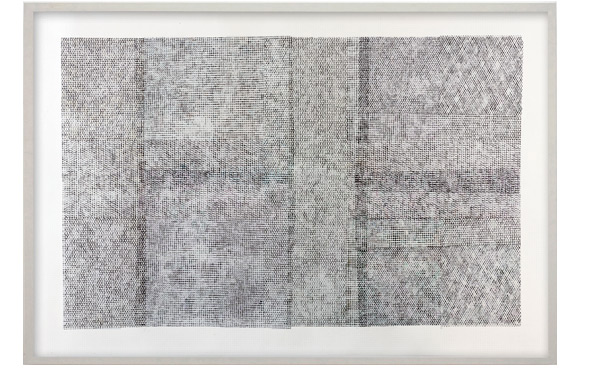 © Serena Amrein, gitterraum 4. 2020 und 2021, Bleistift, flüssige Pigmentfarbe auf Papier, 108 × 160 cm, Objektrahmen, 164 × 112 × 5 cm