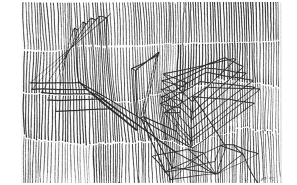 © Serena Amrein, 6 × 1 = 1. 1995, Skizzen, 1995, Tusche auf Papier, je 15 × 21 cm