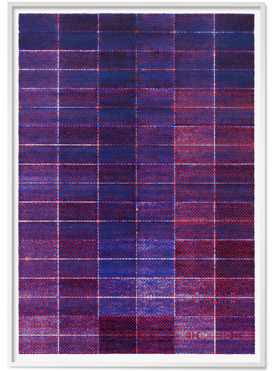 © Serena Amrein, vierfach rot-blau 1. 2024, Tinte auf Papier, je 119 × 84 cm
