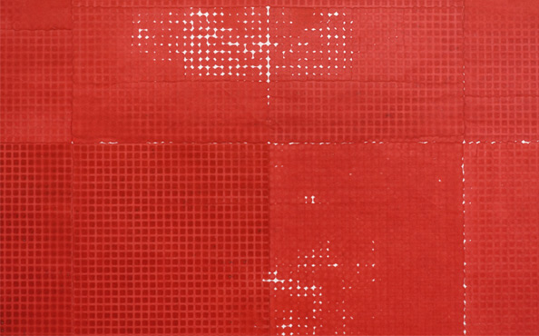 © Serena Amrein, vierfach rot 1. 2024, detail, Tinte auf Papier, je 119 × 84 cm