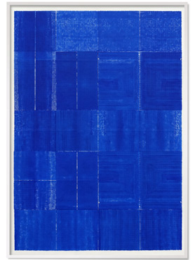 © Serena Amrein, vierfach blau 1, 2024, Tinte auf Papier, je 119 × 84 cm