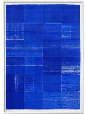 © Serena Amrein, vierfach blau 2. 2024, Tinte auf Papier, je 119 × 84 cm